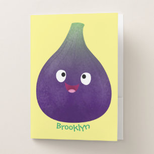 Cute happy purple fig fruit cartoon pocket folder