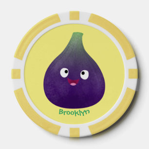 Cute happy purple fig fruit cartoon poker chips