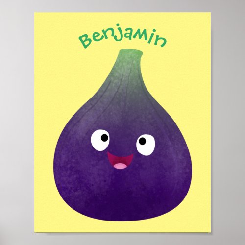 Cute happy purple fig fruit cartoon poster