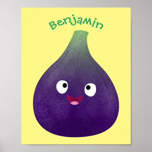 Cute happy purple fig fruit cartoon poster (Front)