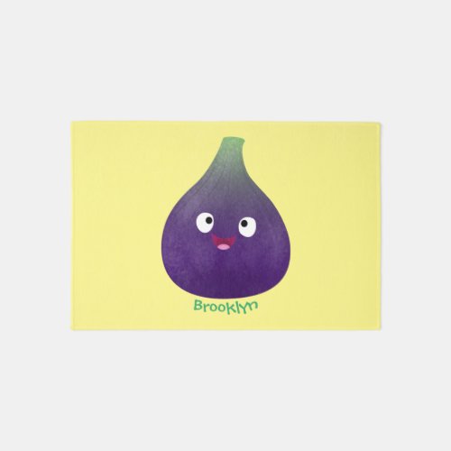 Cute happy purple fig fruit cartoon rug