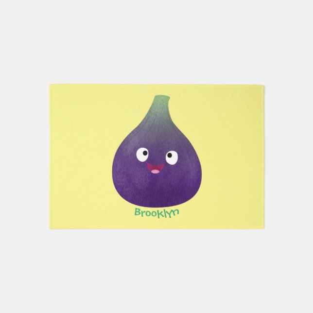 Cute happy purple fig fruit cartoon rug (Front)