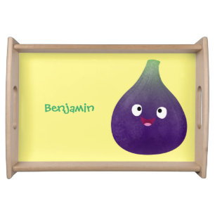 Cute happy purple fig fruit cartoon serving tray