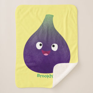 Cute happy purple fig fruit cartoon sherpa blanket