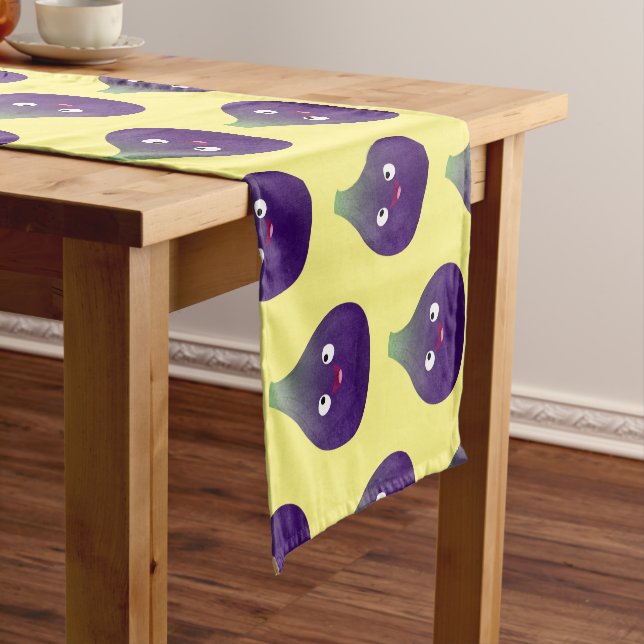 Cute happy purple fig fruit cartoon short table runner (In Situ)