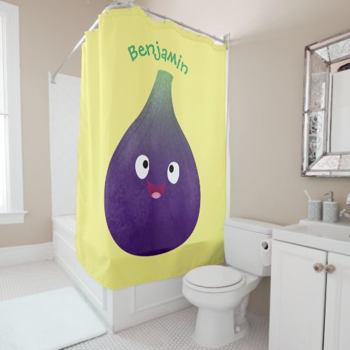 Cute happy purple fig fruit cartoon shower curtain
