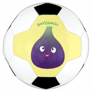 Cute happy purple fig fruit cartoon soccer ball