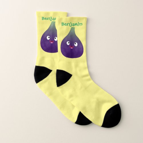 Cute happy purple fig fruit cartoon  socks