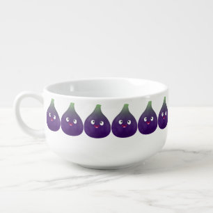 Cute happy purple fig fruit cartoon soup mug