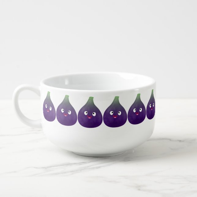 Cute happy purple fig fruit cartoon soup mug (Right)