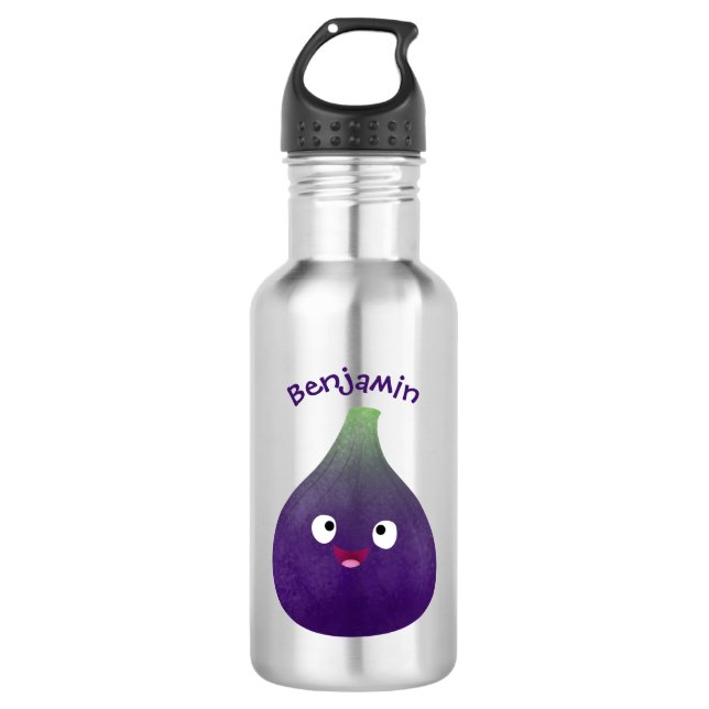 Cute happy purple fig fruit cartoon  stainless steel water bottle (Front)