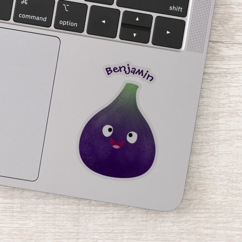 Cute happy purple fig fruit cartoon  sticker