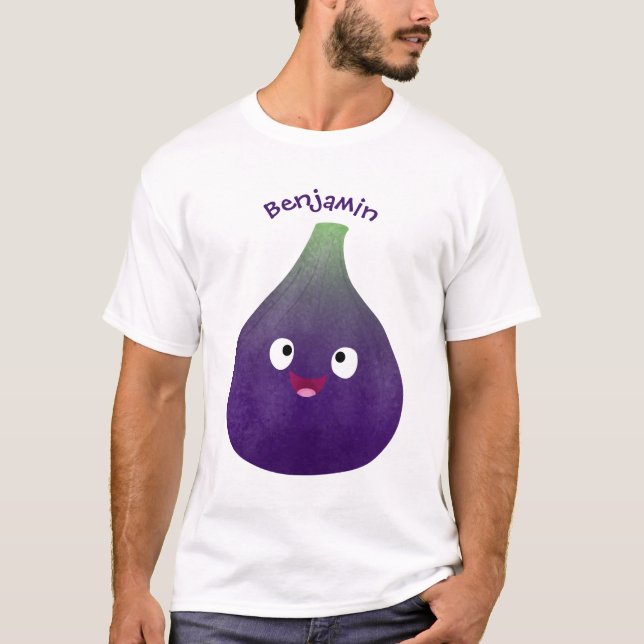 Cute happy purple fig fruit cartoon  T-Shirt (Front)