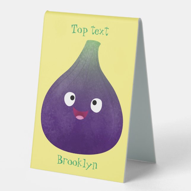 Cute happy purple fig fruit cartoon table tent (Front)