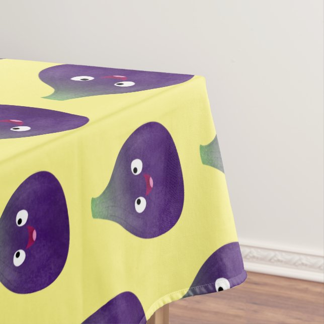 Cute happy purple fig fruit cartoon  tablecloth (In Situ)