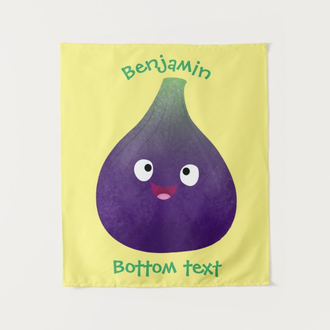 Cute happy purple fig fruit cartoon tapestry (Front)