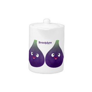 Cute happy purple fig fruit cartoon teapot
