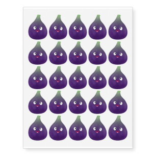 Cute happy purple fig fruit cartoon temporary tattoos