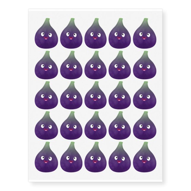 Cute happy purple fig fruit cartoon temporary tattoos (Front)