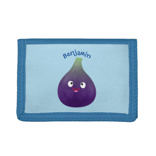 Cute happy purple fig fruit cartoon trifold wallet