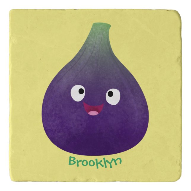 Cute happy purple fig fruit cartoon trivet (Front)
