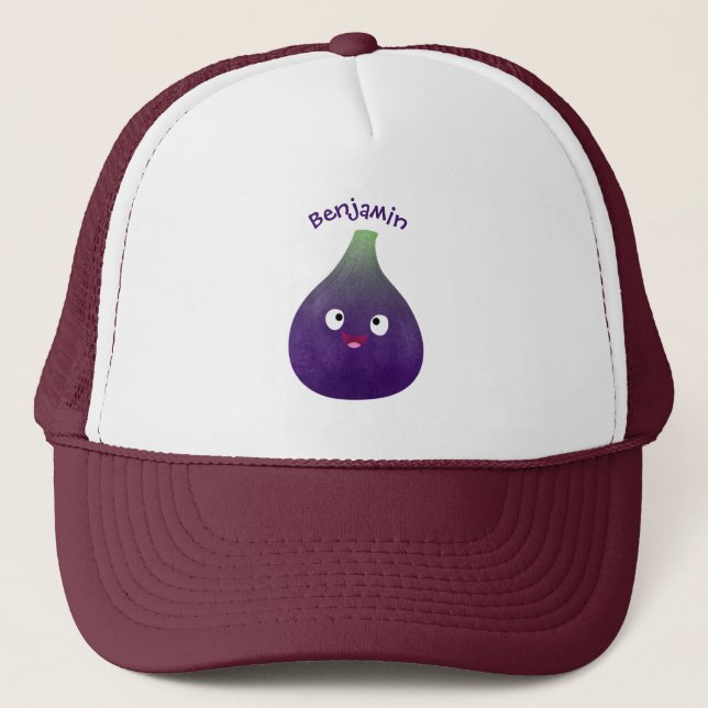 Cute happy purple fig fruit cartoon  trucker hat (Front)
