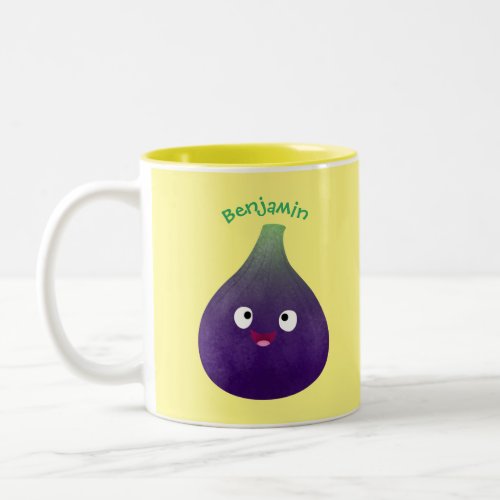 Cute happy purple fig fruit cartoon  Two_Tone coffee mug