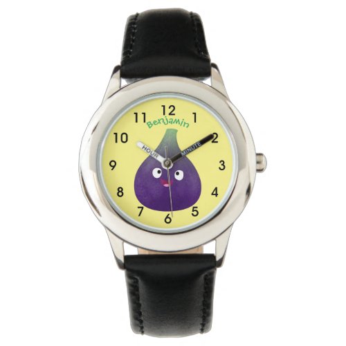 Cute happy purple fig fruit cartoon watch