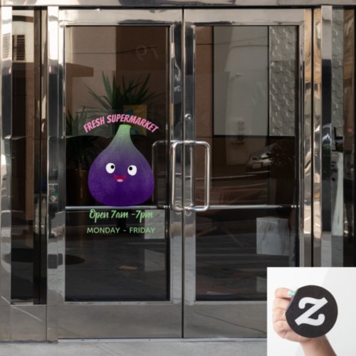 Cute happy purple fig fruit cartoon window cling