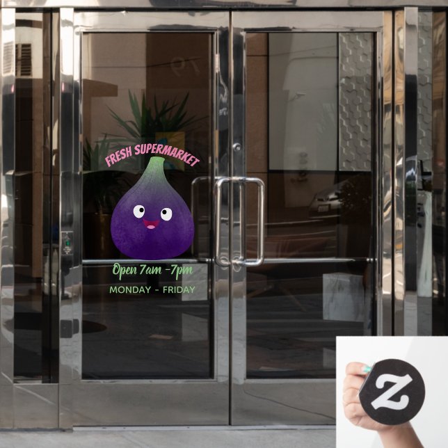 Cute happy purple fig fruit cartoon window cling (Office Door)