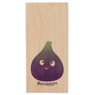 Cute happy purple fig fruit cartoon wood flash drive