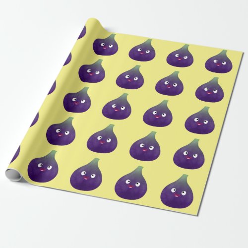 Cute happy purple fig fruit cartoon wrapping paper