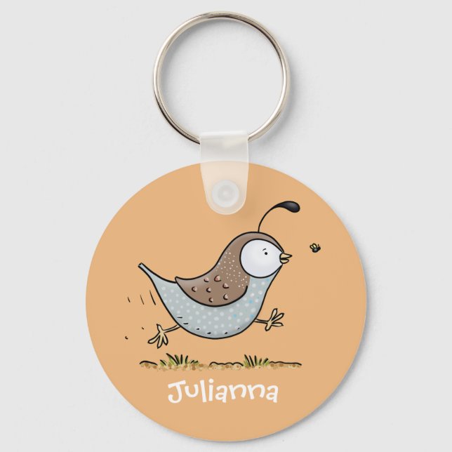 Cute happy quail cartoon illustration keychain (Front)