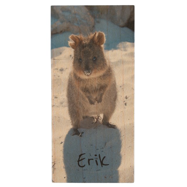 Cute happy Quokka Animal Beach Australia Wood Flash Drive (Front Vertical)