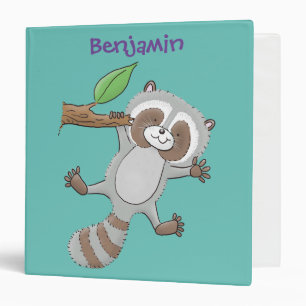 Cute happy raccoon baby cartoon illustration 3 ring binder