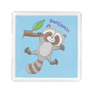 Cute happy raccoon baby cartoon illustration acrylic tray