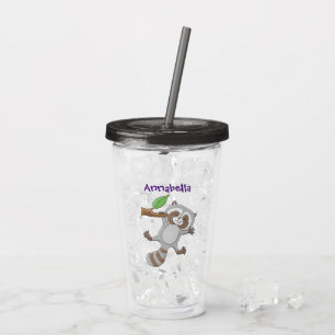 Cute happy raccoon baby cartoon illustration acrylic tumbler
