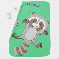 Cute happy raccoon baby cartoon illustration baby blanket