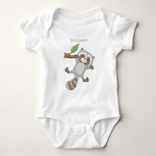 Cute Happy Raccoon Baby Cartoon Illustration Baby Bodysuit Zazzle Com