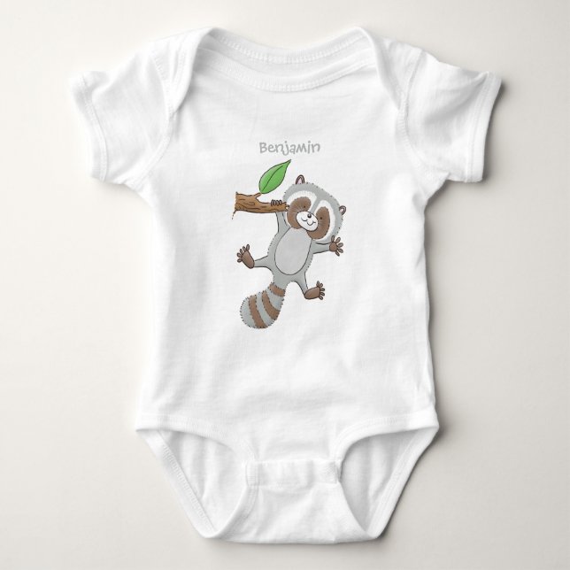 Cute happy raccoon baby cartoon illustration baby bodysuit (Front)