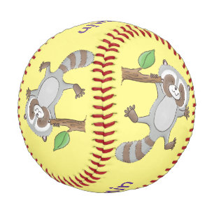 Cute happy raccoon baby cartoon illustration baseball