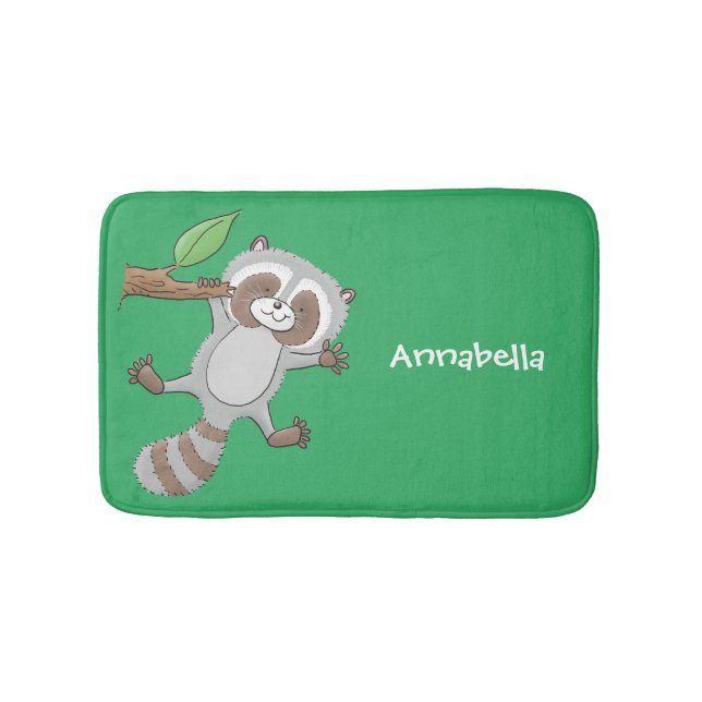 Cute happy raccoon baby cartoon illustration bath mat (Front)