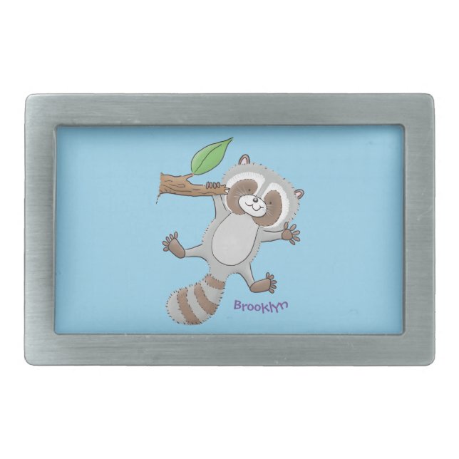 Cute happy raccoon baby cartoon illustration belt buckle (Front)