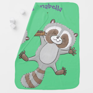 Cute happy raccoon baby cartoon illustration blanket