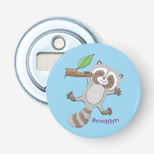 Cute happy raccoon baby cartoon illustration bottle opener