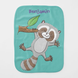 Cute happy raccoon baby cartoon illustration burp cloth