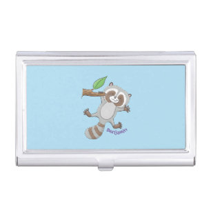 Cute happy raccoon baby cartoon illustration business card case