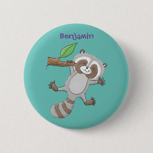 Cute happy raccoon baby cartoon illustration button