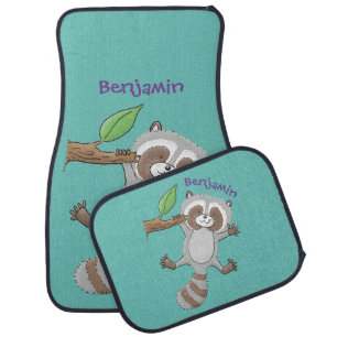 Cute happy raccoon baby cartoon illustration car floor mat