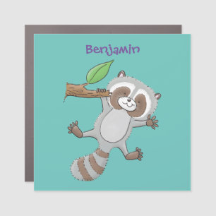 Cute happy raccoon baby cartoon illustration car magnet
